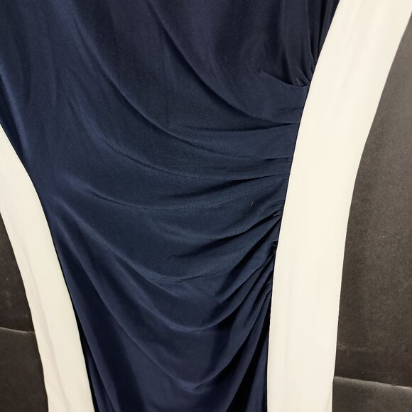 Lauren Ralph Lauren Ruched Sheath Dress Knee Length Colorblocked Blue White 2 - Picture 2 of 6